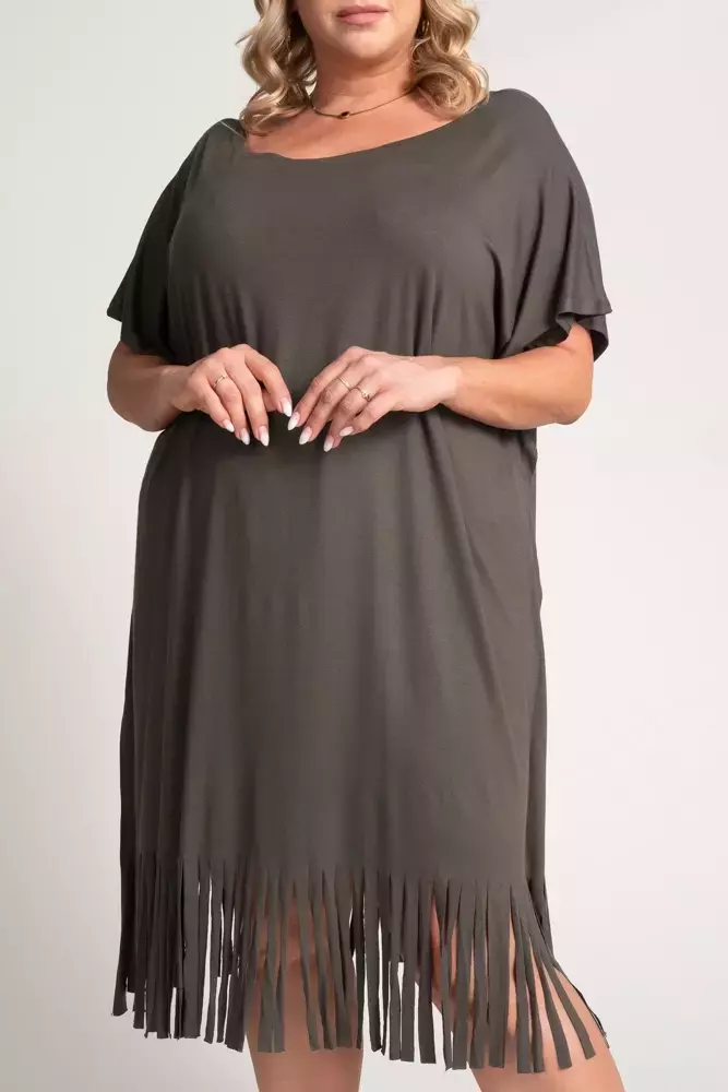 Khaki Fringed Dress by RIVINO