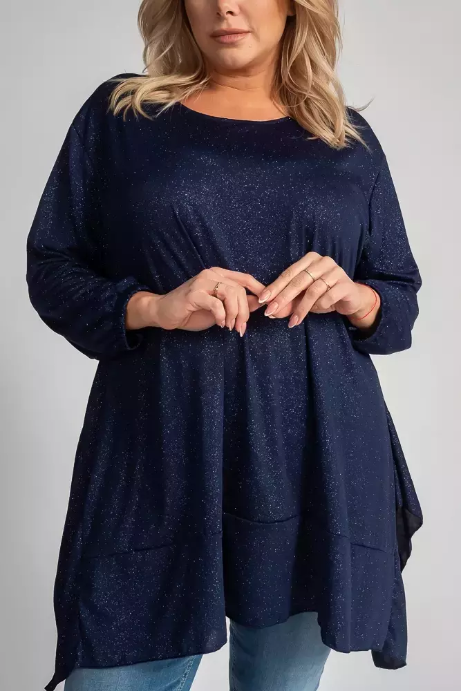 Navy blue QUENTI brocade blouse