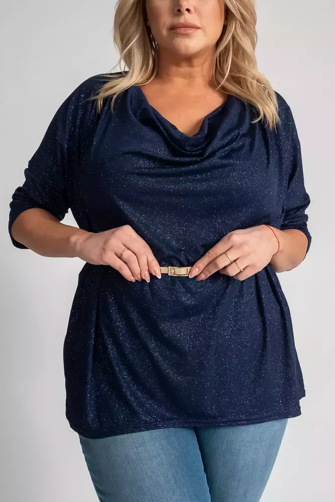 Navy blue SANOMI brocade blouse