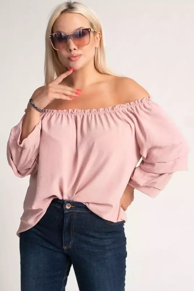 Powder pink Blouse with ruffled sleeves NANSI