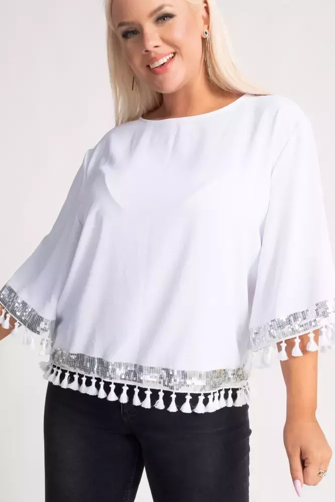 White and silver blouse with tassels GARMINA