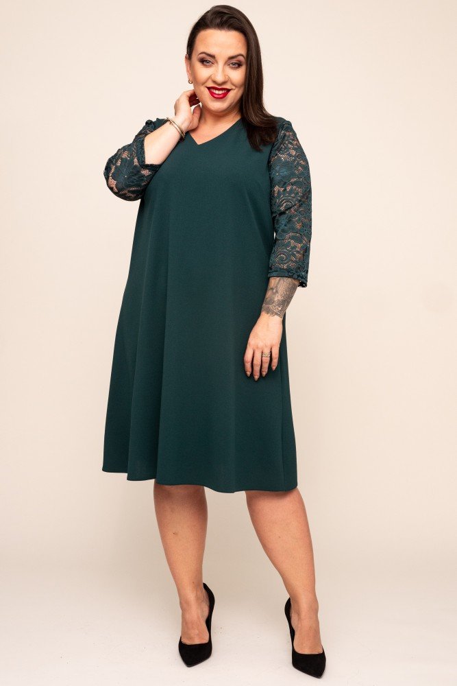  Green Dress with lace sleeves EVE