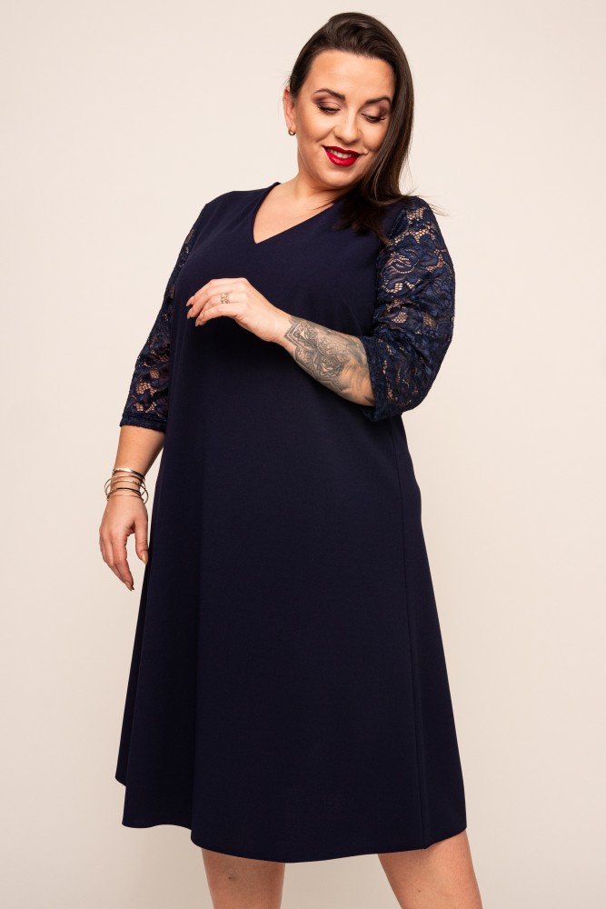  Navy blue Dress with lace sleeves EVE