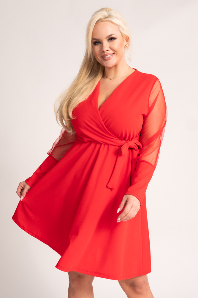  Red Dress with see-through sleeves MERGI