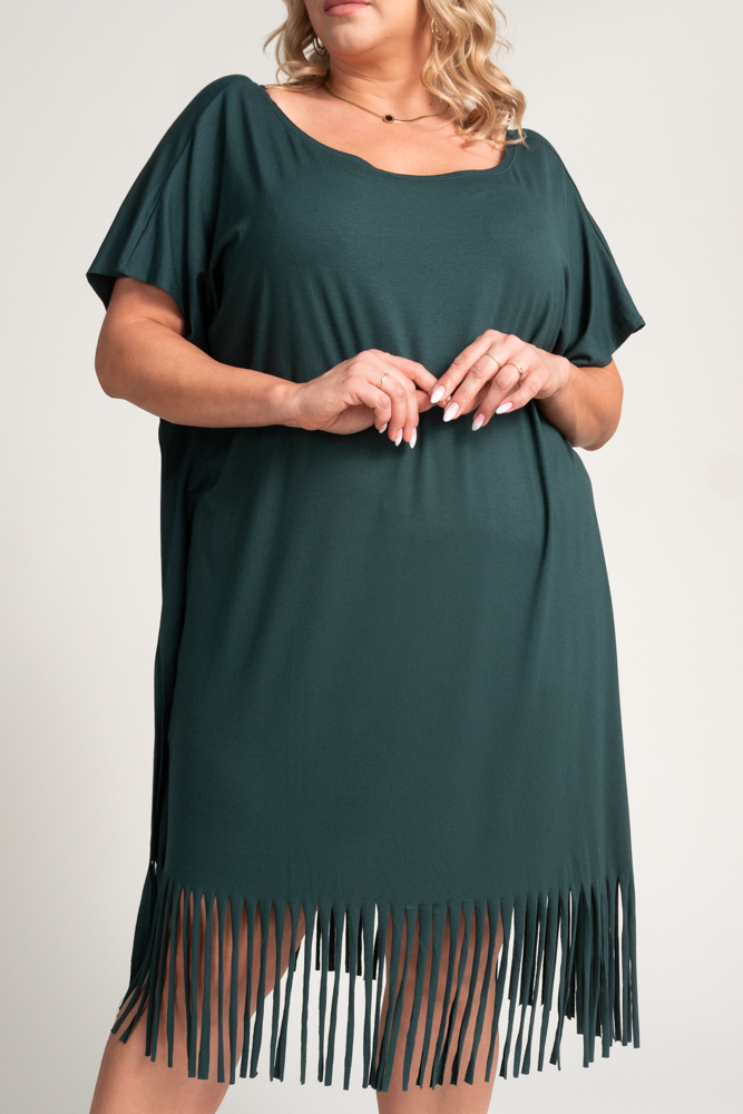 Bottle green Fringed dress by RIVINO