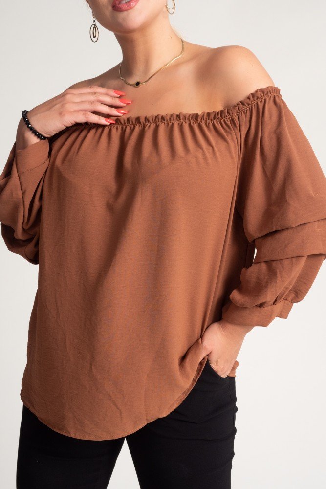 Brown Blouse with crinkle sleeves NANSI