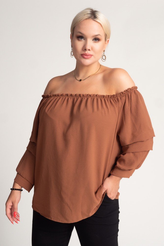 Brown Blouse with crinkle sleeves NANSI