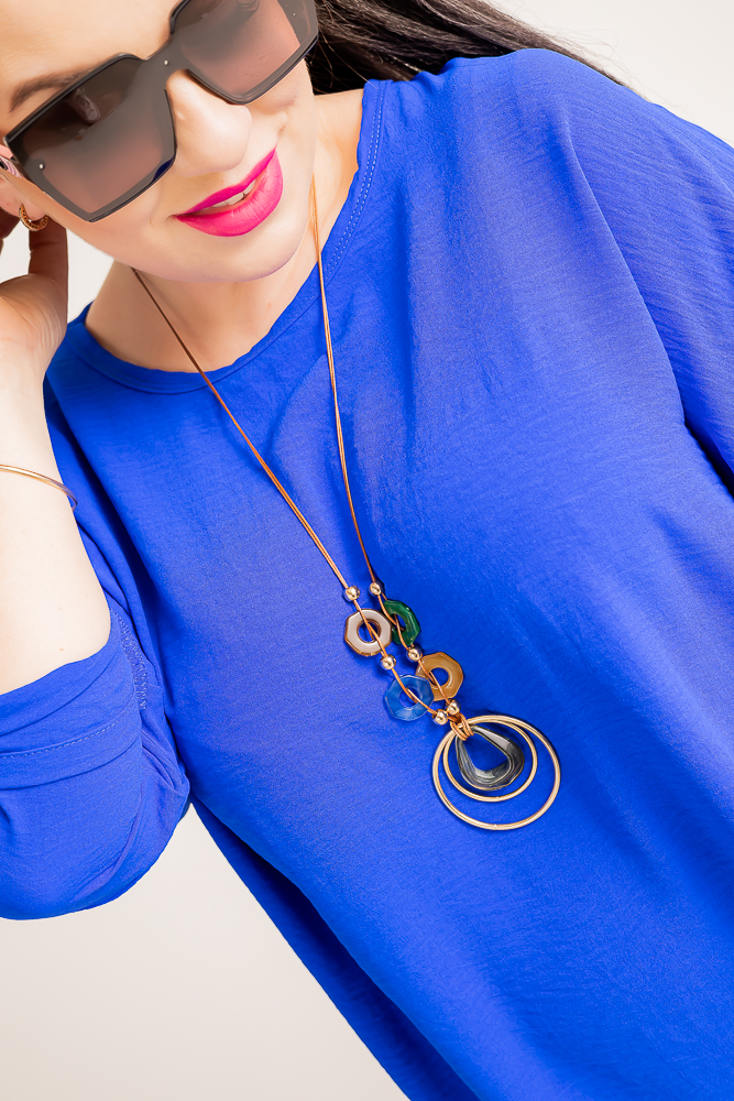 Cobalt Blouse with GERTO Pendant