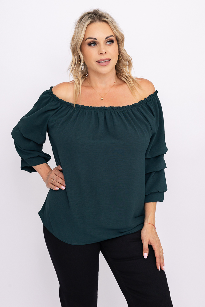 Emerald green Blouse with crinkle sleeves NANSI