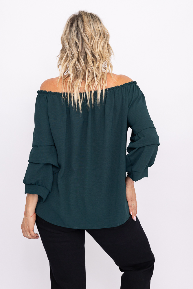 Emerald green Blouse with crinkle sleeves NANSI