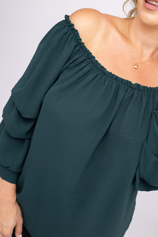 Emerald green Blouse with crinkle sleeves NANSI