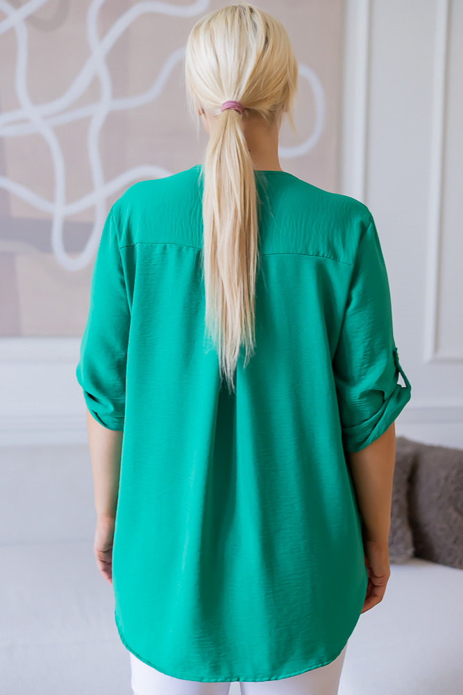 Emerald green Blouse with open neckline MERXIO