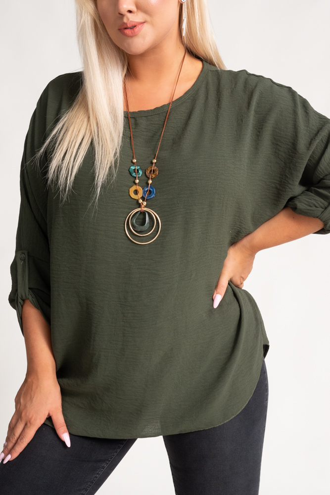 Khaki Blouse with GERTO Pendant