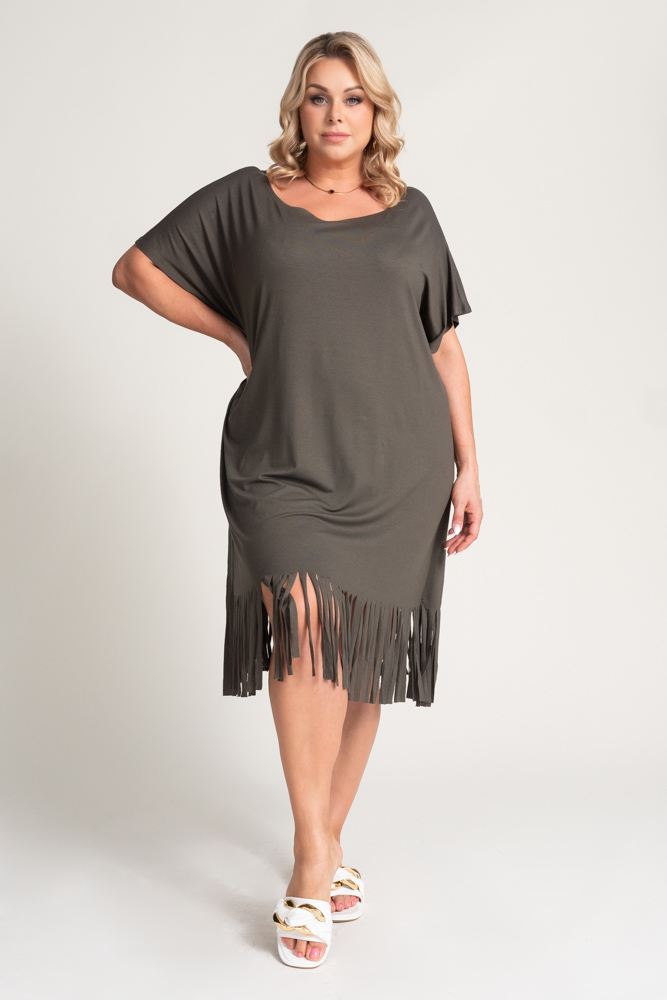 Khaki Fringed Dress by RIVINO