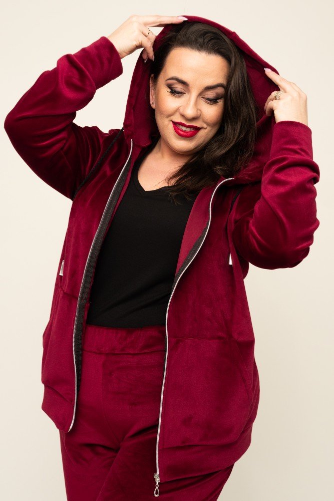 Maroon POLIN Velour Tracksuit Set