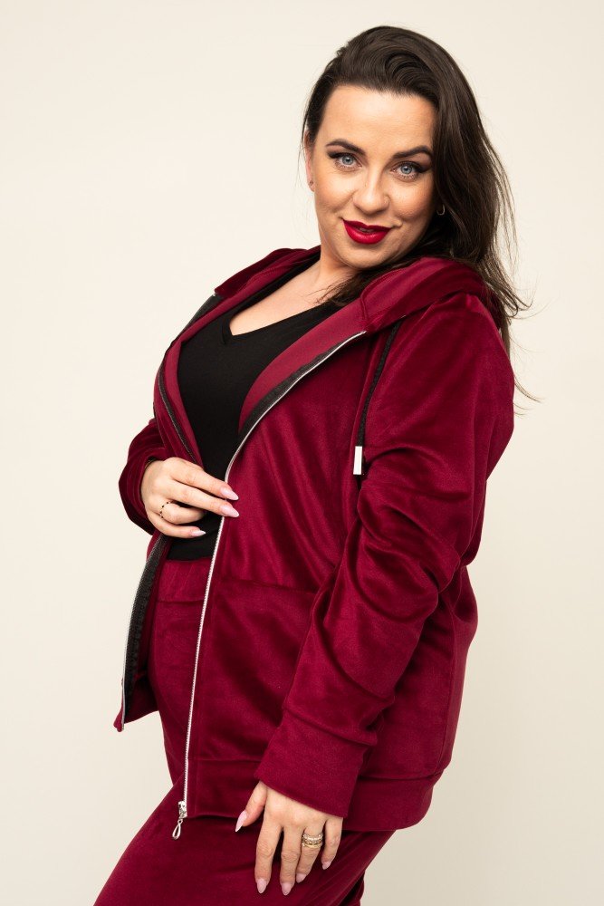 Maroon POLIN Velour Tracksuit Set