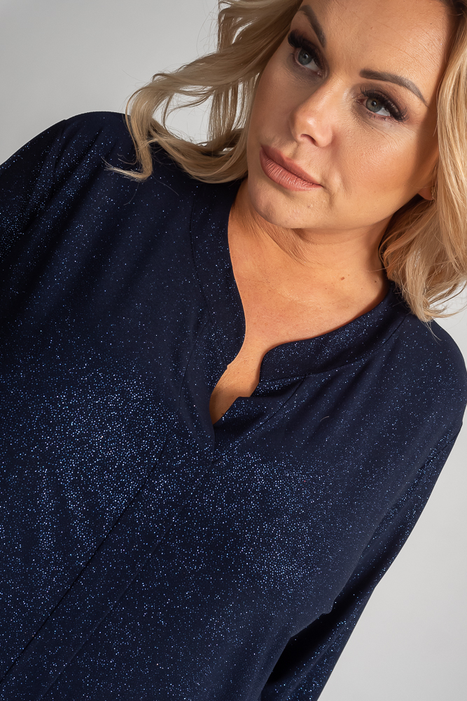 Navy blue VERONI brocade blouse