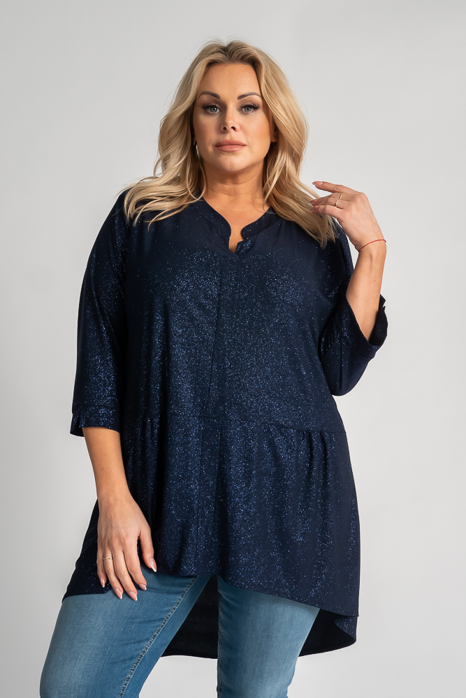 Navy blue VERONI brocade blouse