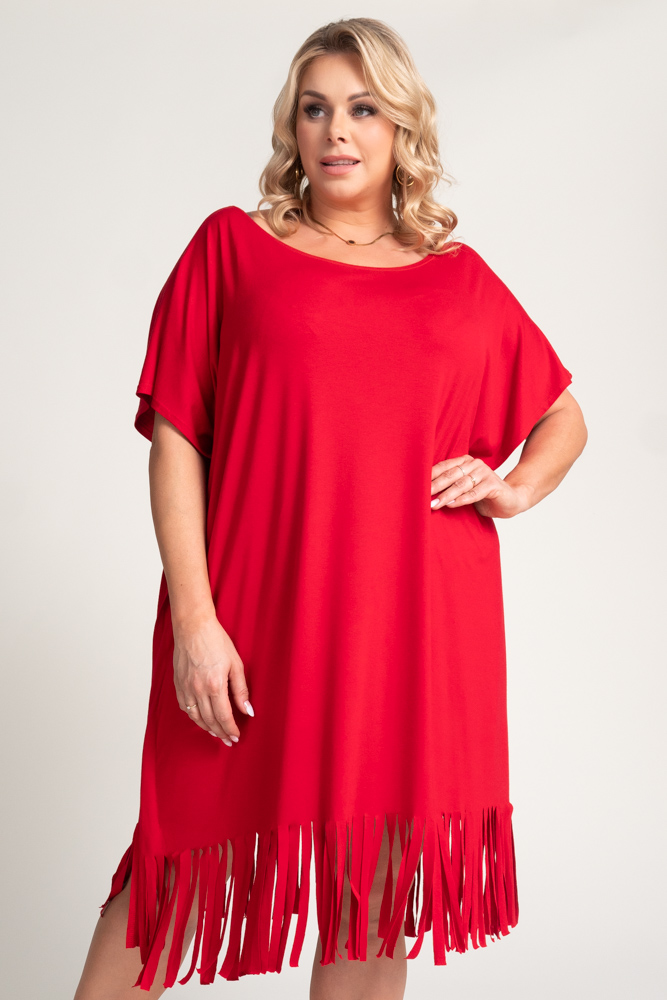 Red Fringed Dress by RIVINO