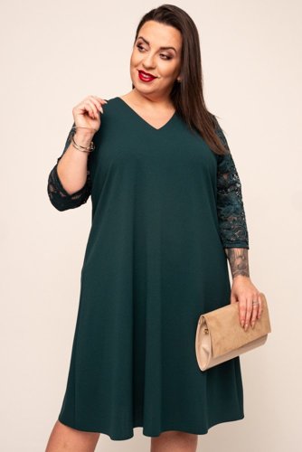  Green Dress with lace sleeves EVE