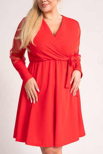  Red Dress with see-through sleeves MERGI