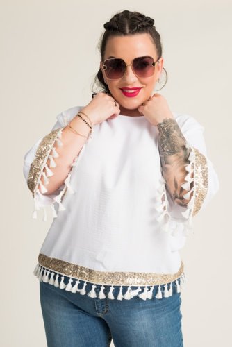  White Blouse with Tassels GARMINA