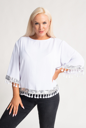  White and silver blouse with tassels GARMINA