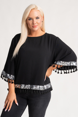 Black and Silver Tassel Blouse by GARMINA