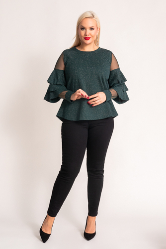 Bottle green Blouse with frills VELI