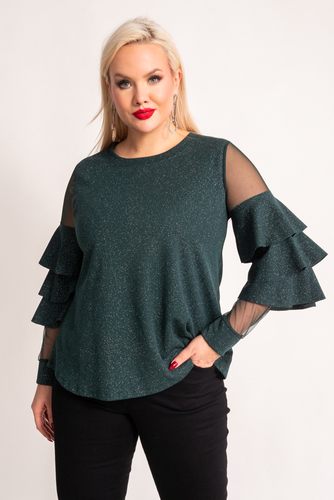 Bottle green Blouse with frills VELI