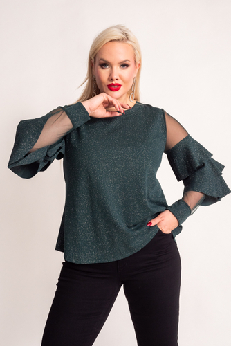 Bottle green Blouse with frills VELI