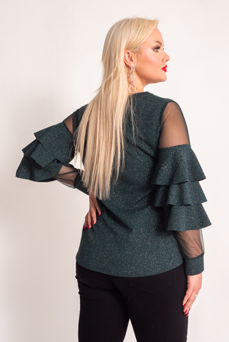 Bottle green Blouse with frills VELI