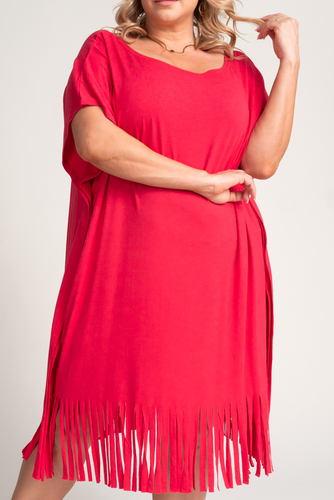 Coral Fringed Dress by RIVINO