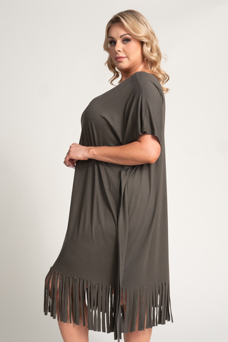 Khaki Fringed Dress by RIVINO