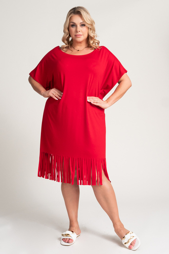 Red Fringed Dress by RIVINO