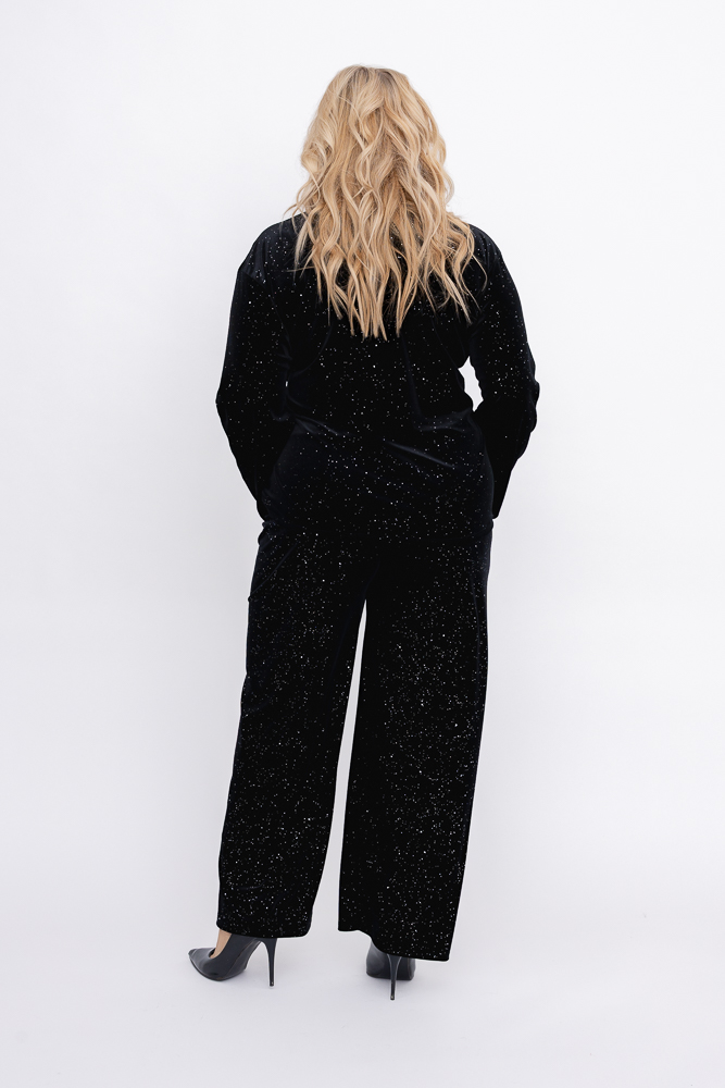 Czarny welurowy Komplet błyszczący