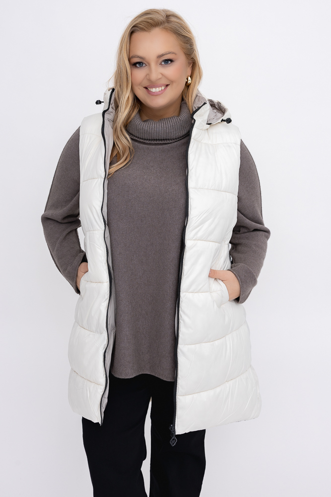 Śmietanowa Kamizelka puchowa z kapturem