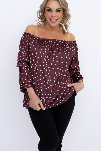 Blusa granate con mangas de volantes Estampado 1
