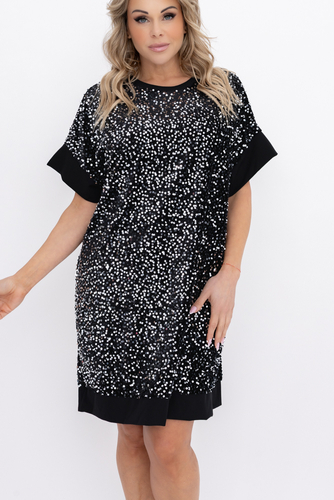  Czarno-srebrna Sukienka z cekinami