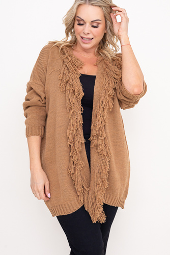Camelowy Sweter z frędzlami FEBRIN
