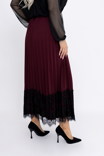 Bordowa Spódnica plisowana z paskiem