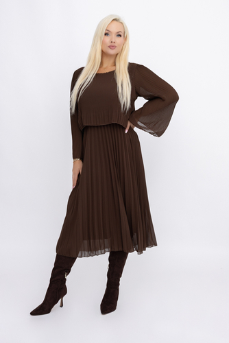 巧克力褶皱雪纺连衣裙