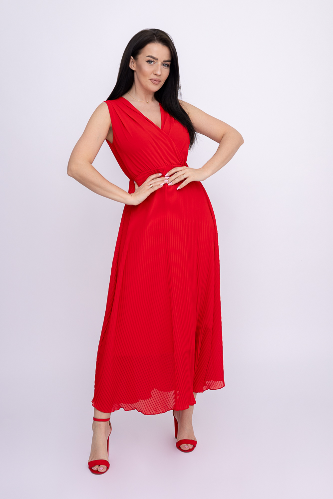 Czerwona plisowana Sukienka szyfonowa GUSTEN