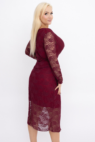 Bordowa Sukienka koronkowa