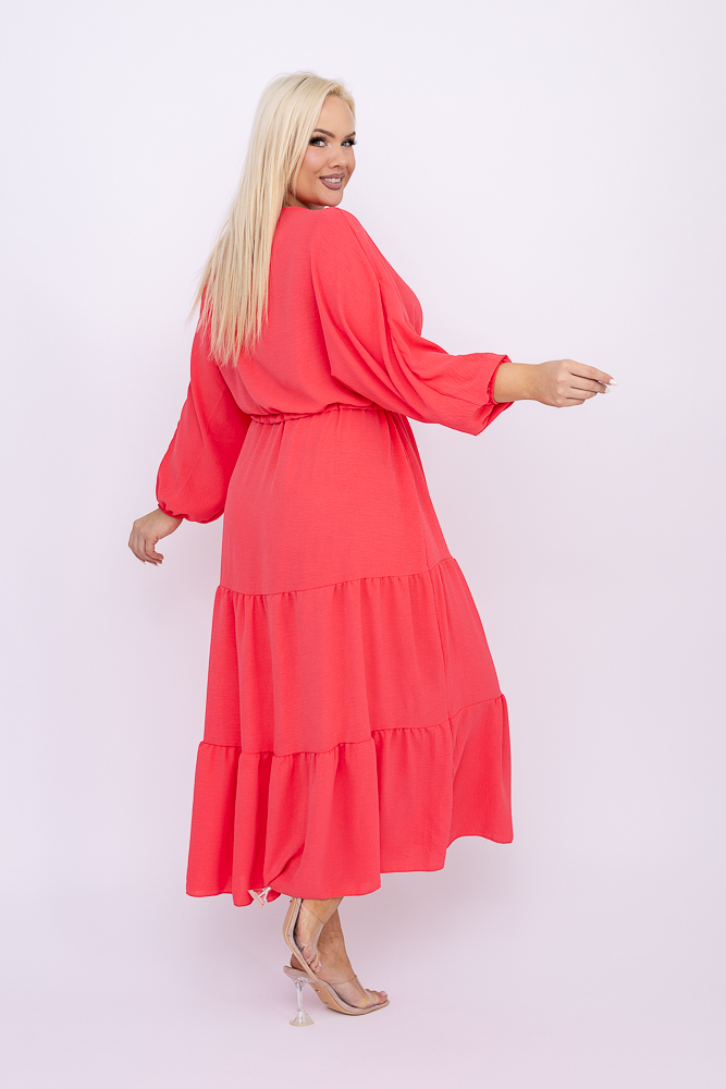Koralowa Sukienka z rozcięciem TERUMI