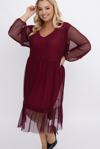 Bordowa Sukienka siateczkowa