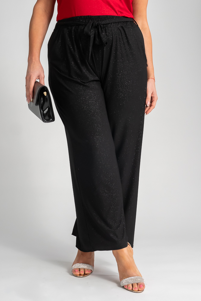 Czarne Spodnie kuloty brokatowe