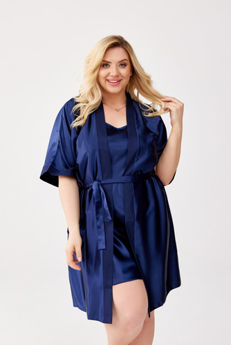 Navy blue SATENO satin bathrobe