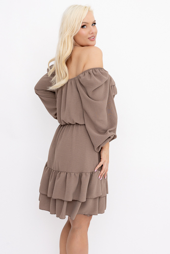 Jasnobrązowa Sukienka z falbanami