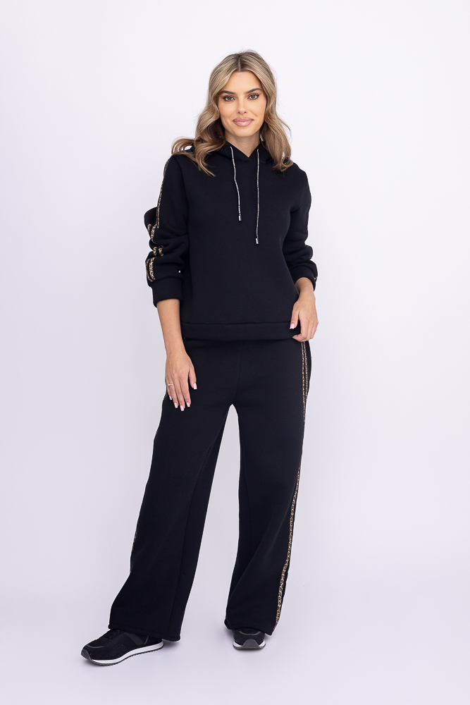 Czarny Komplet dresowy ocieplany